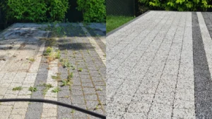 Före och efter bild på marktvätt